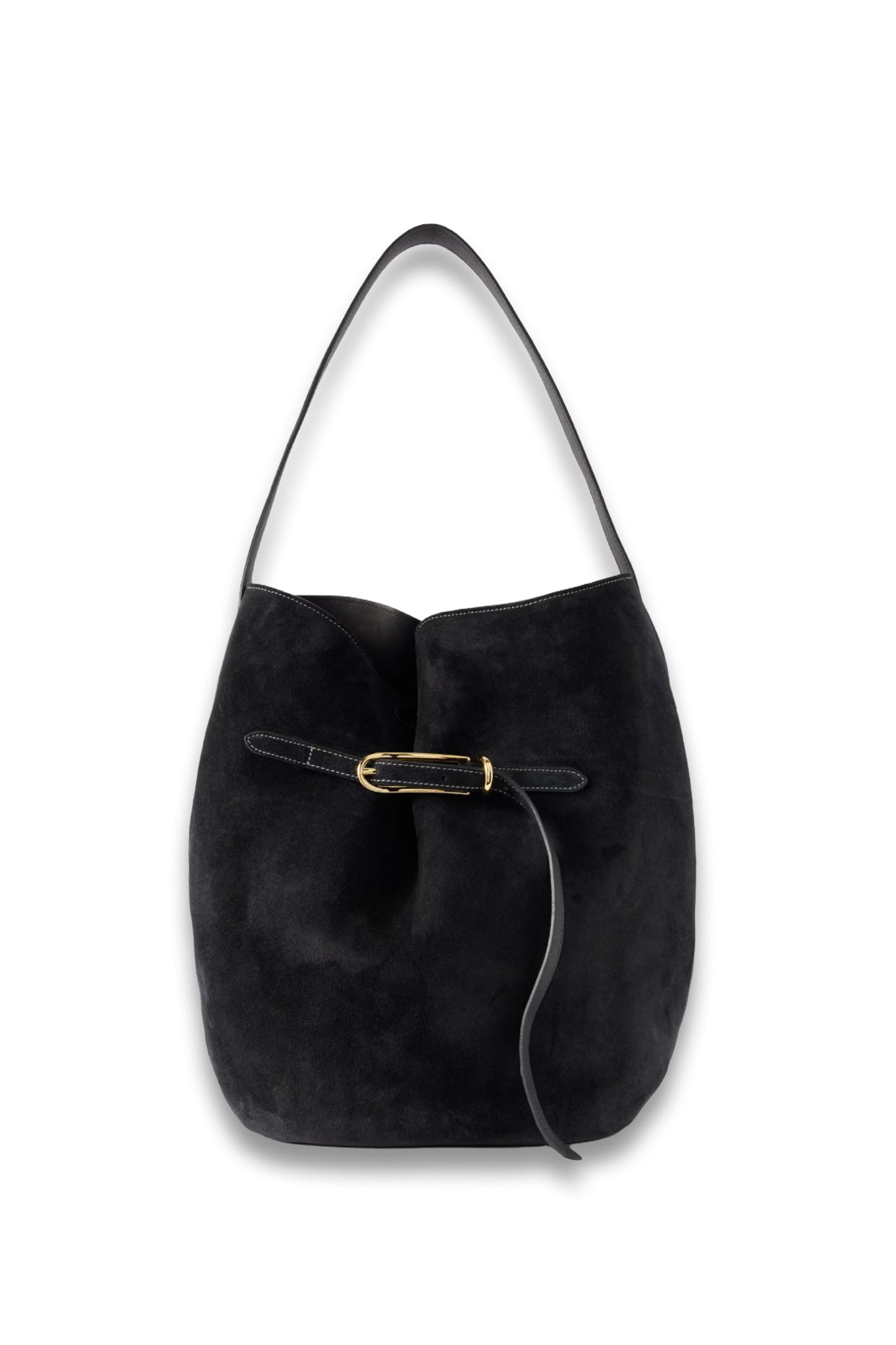 Buckled Suede Bucket Bag