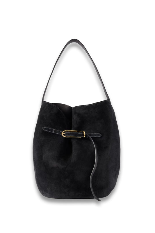 Buckled Suede Bucket Bag