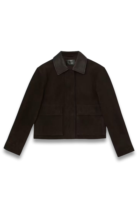 Lennox Suede Oversized Jacket in Chocolate Brown