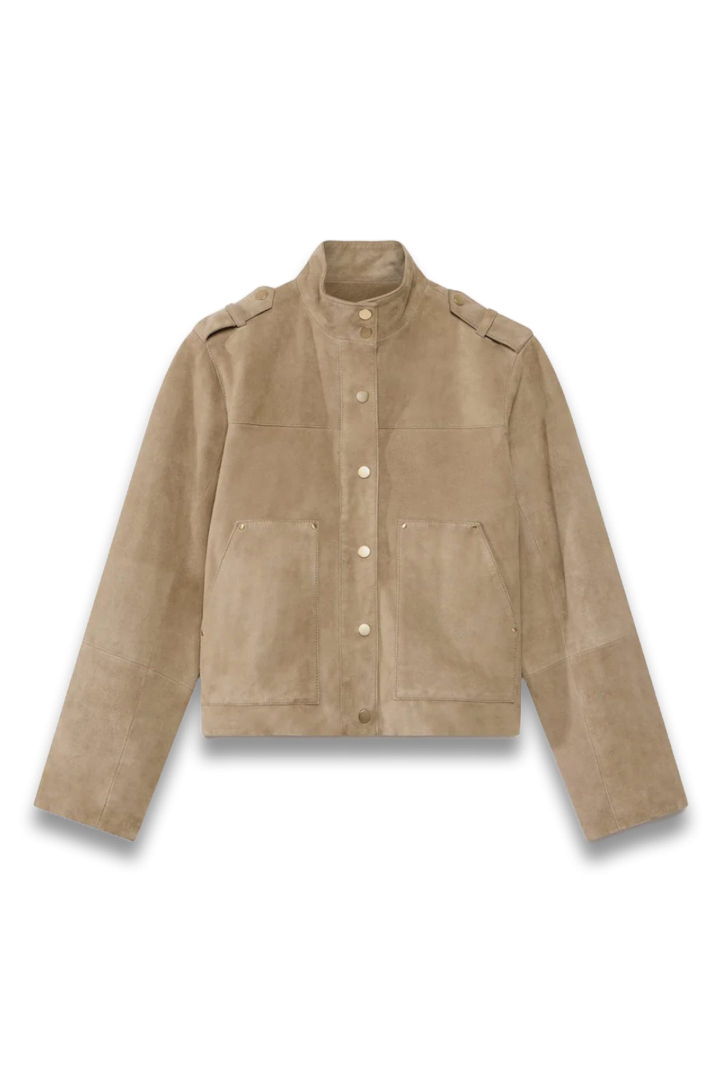 Neutral Suede Funnel Neck Jacket