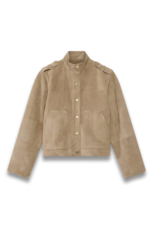 Neutral Suede Funnel Neck Jacket