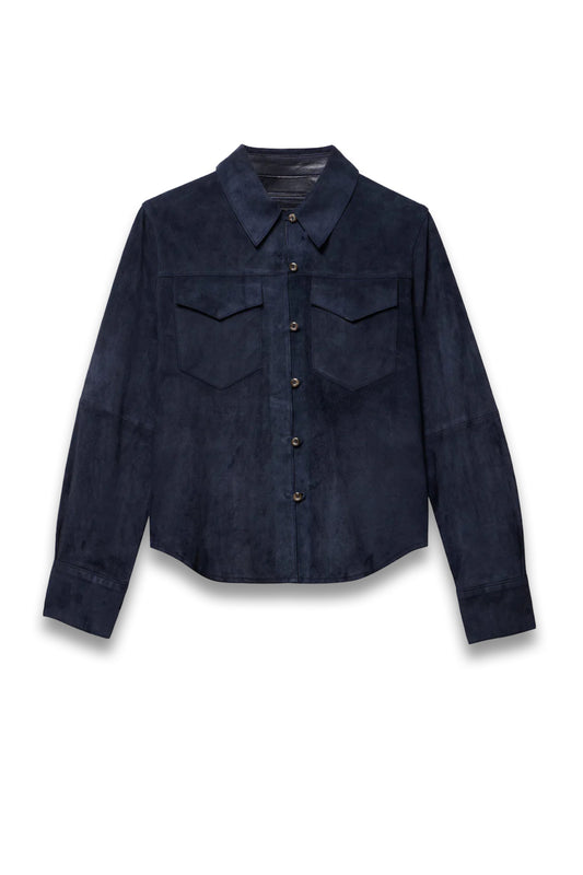 Navy Suede Long-sleeve Shirt