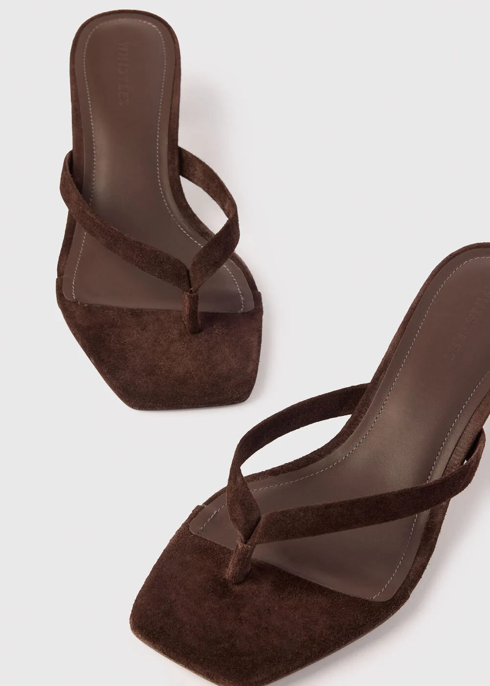 Chocolate Suede Toe-post Heeled Mule