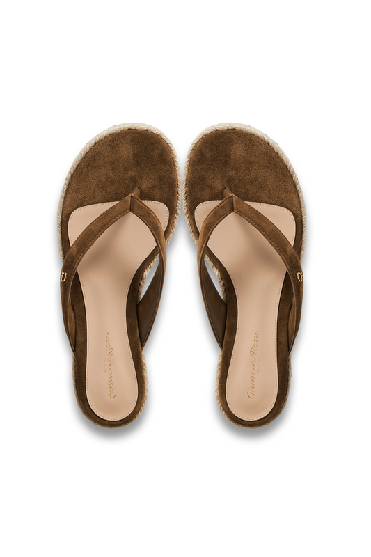 Embellished Suede Platform Espadrille Flip-Flops