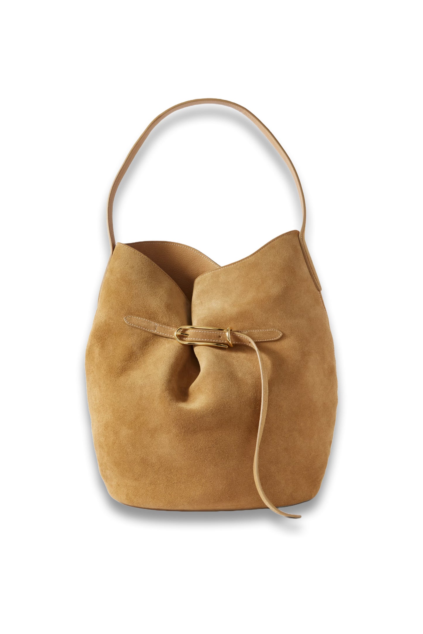 Buckled Suede Bucket Bag