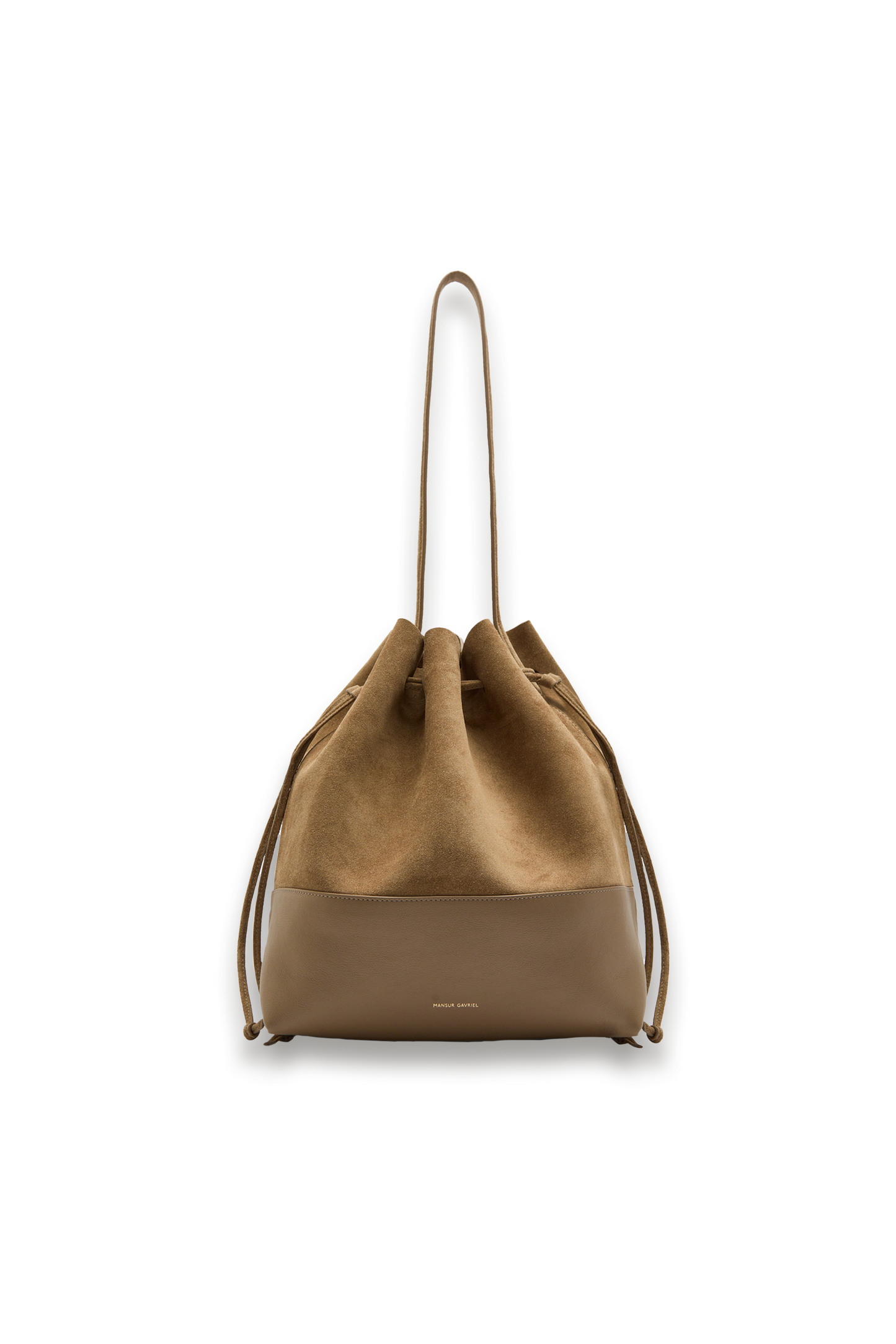 Leather and Suede Drawstring Bucket Bag