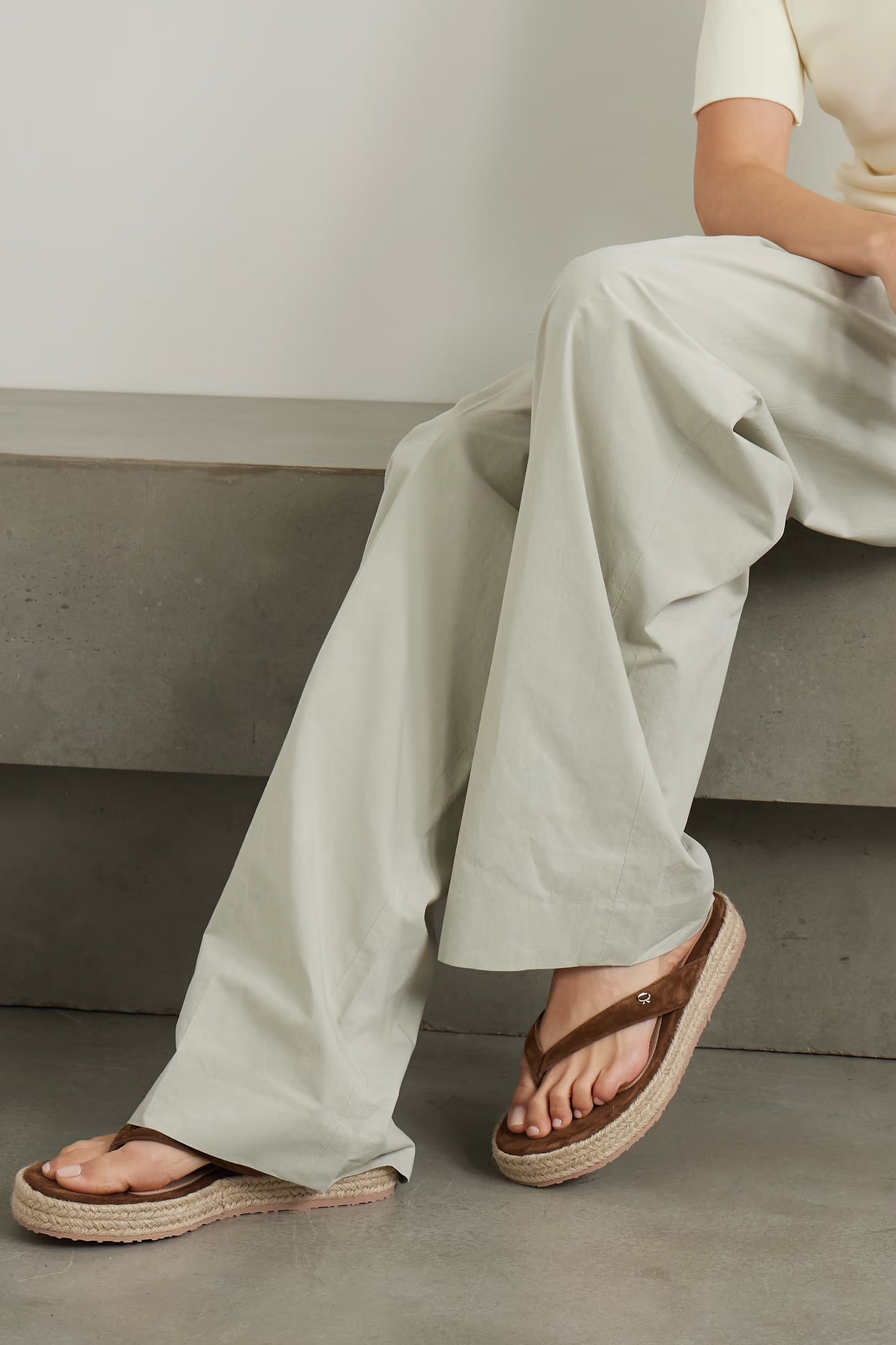 Embellished Suede Platform Espadrille Flip Flops