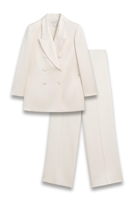 Satin Blazer With Buttons and Wide Leg Trousers