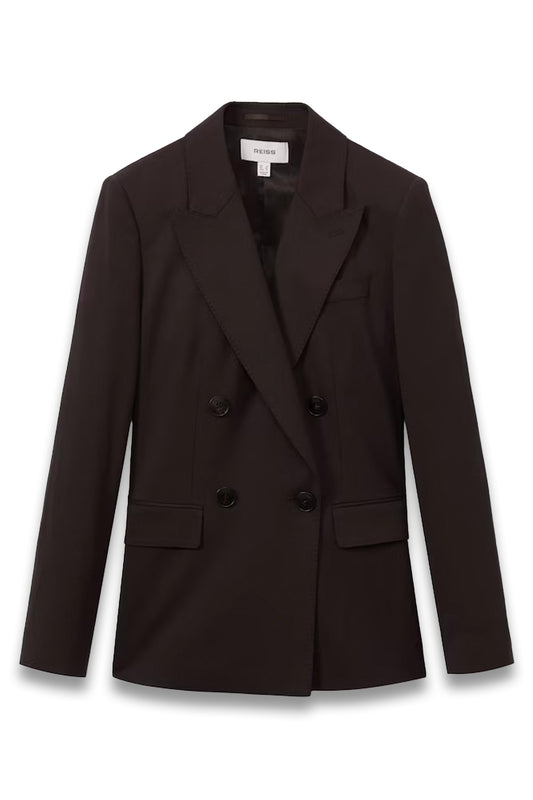Evelyn Chocolate Wool Blend Double Breasted Suit Blazer