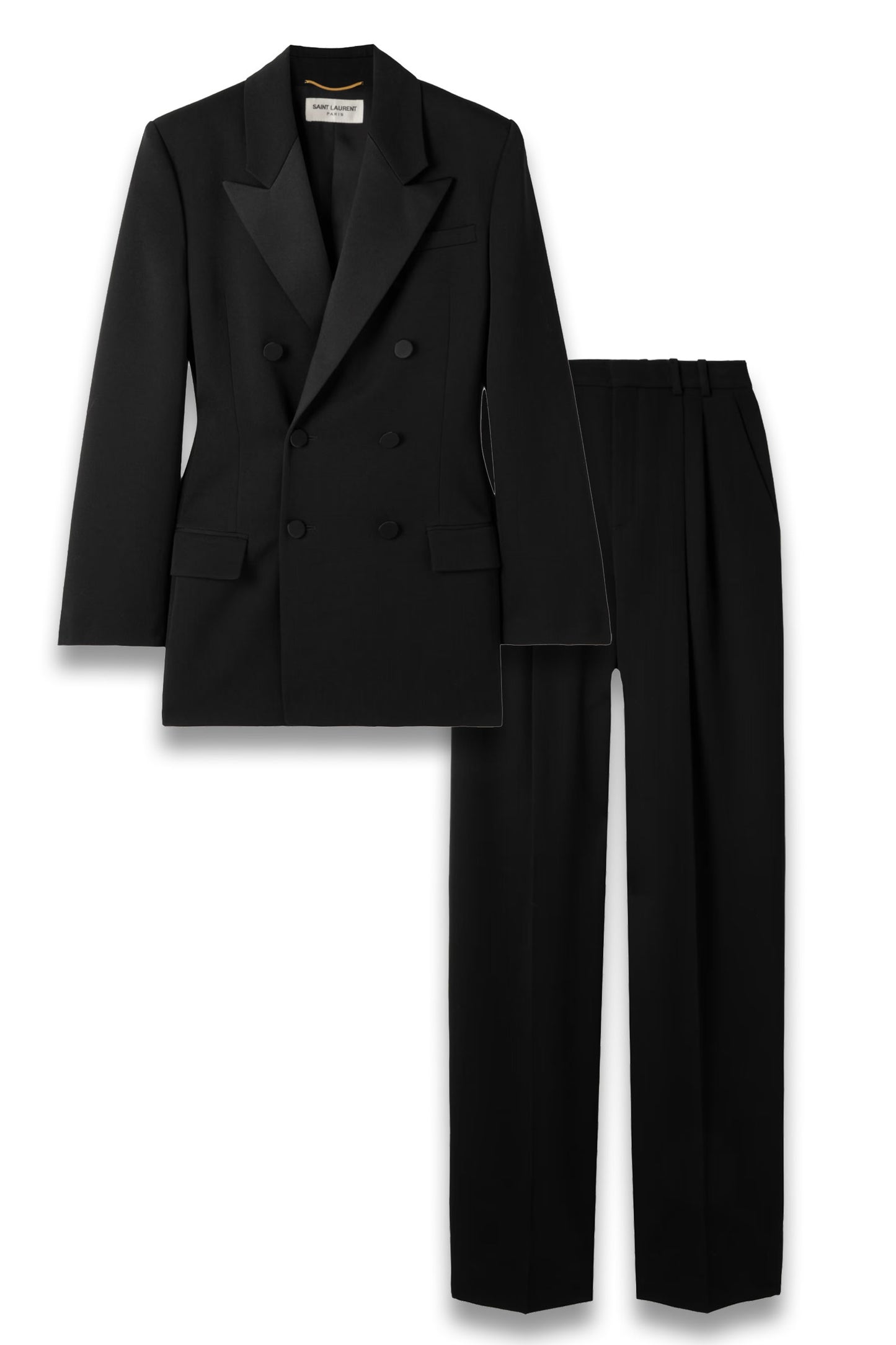 Double-Breasted Twill-Trimmed Grain De Poudre Wool Blazer And Pleated Wide-Leg Pants