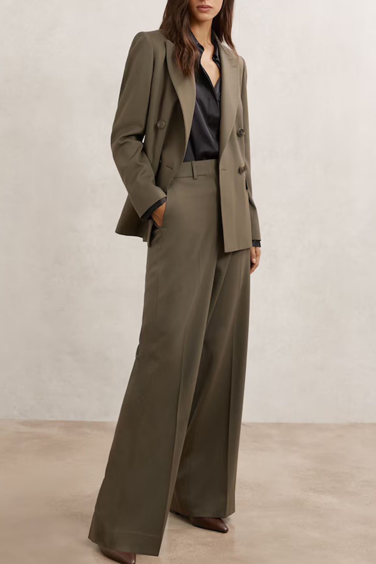 Wool-blend Wide-leg Suit Trousers in Green