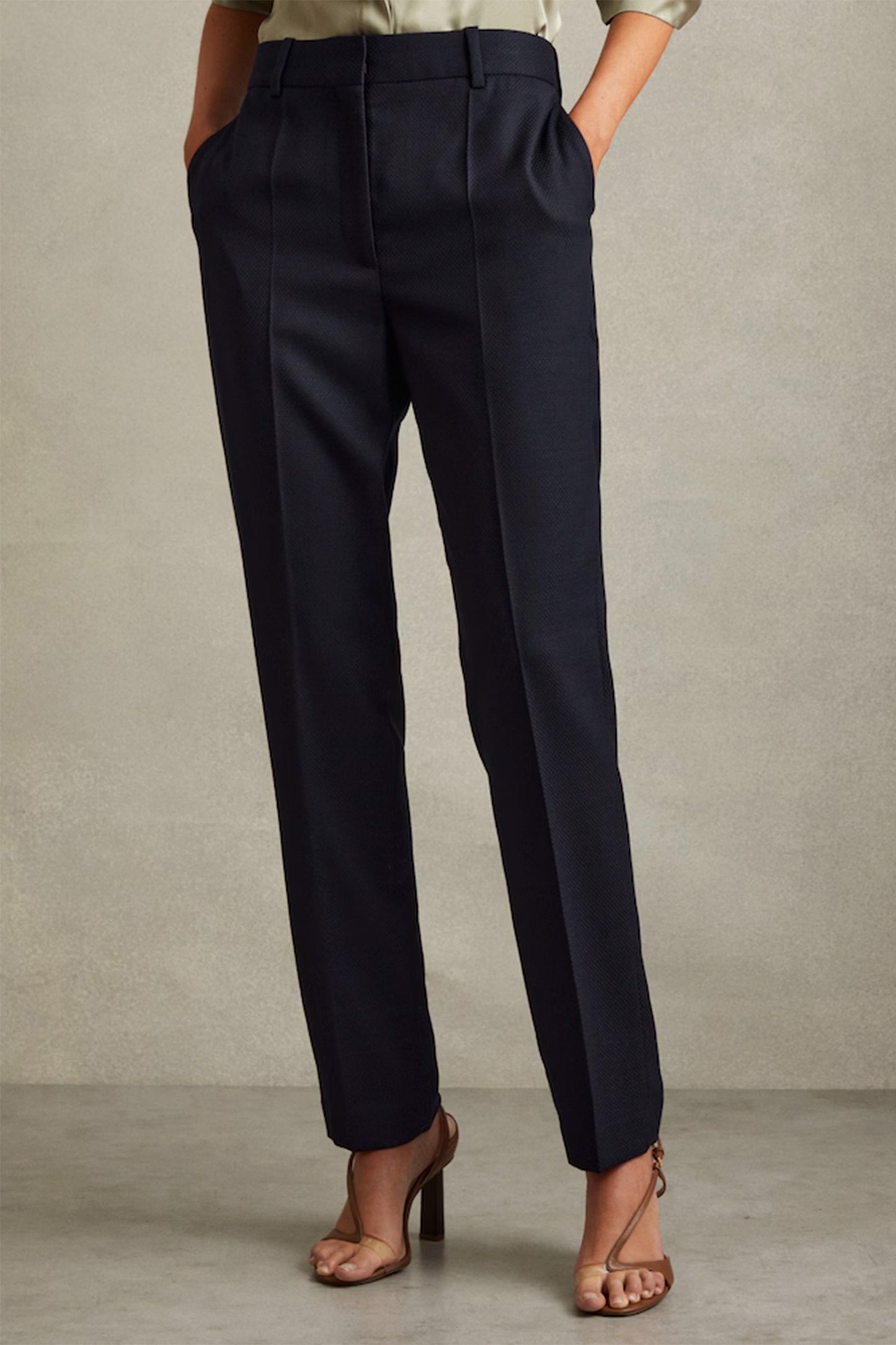 Textured Slim Fit Suit Trousers in Navy