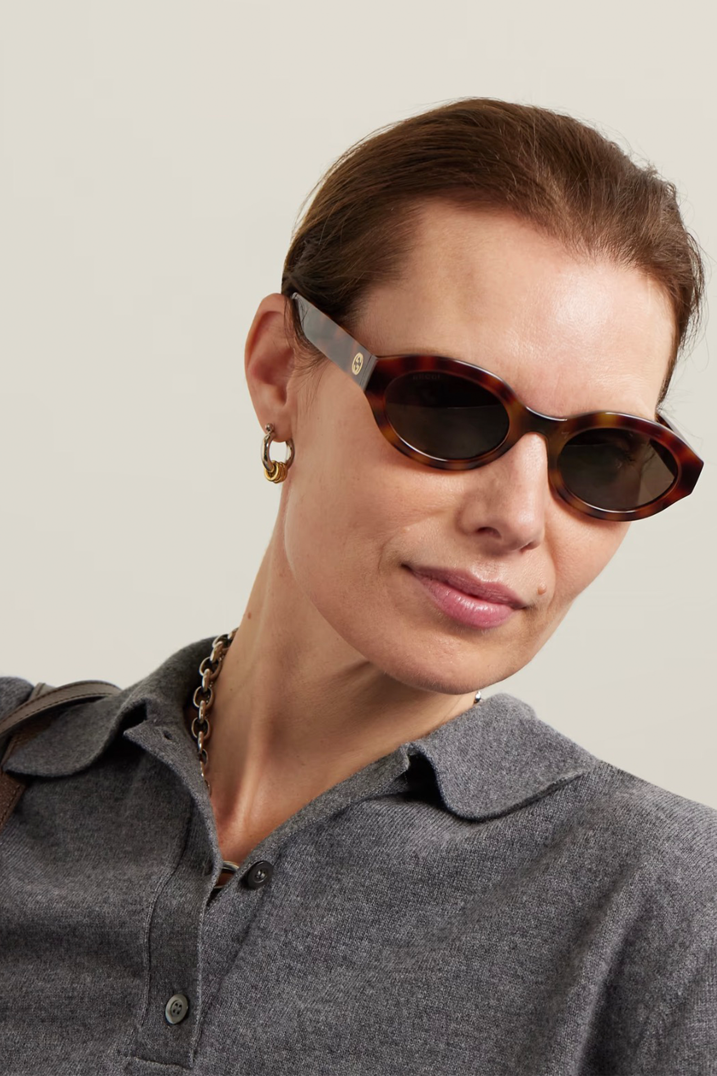 Oval-Frame Tortoiseshell Acetate Sunglasses
