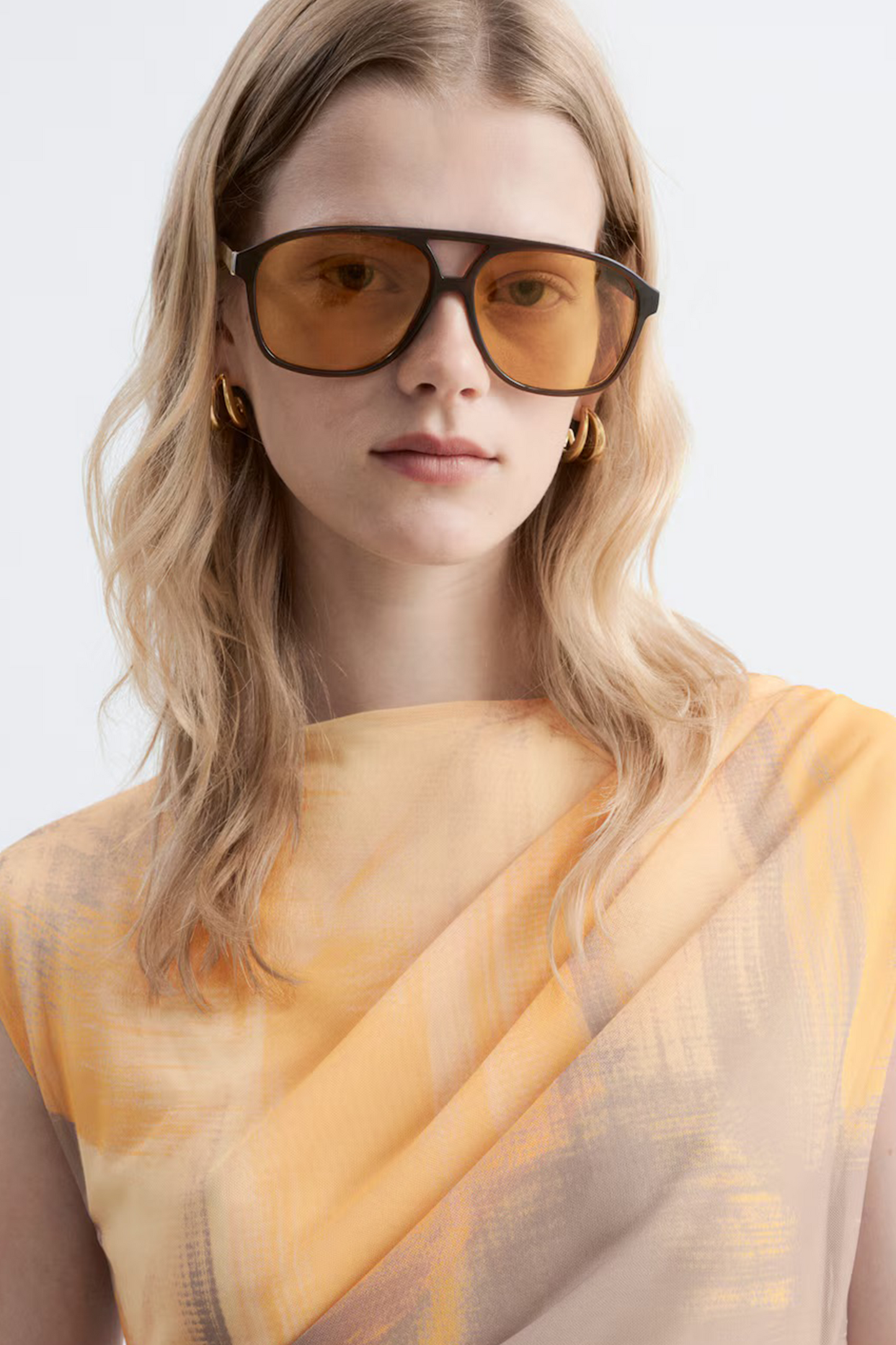 Oversized Aviator Sunglasses in Brown/Yellow