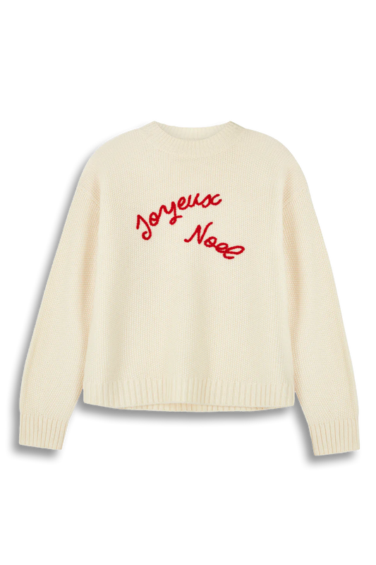 Cream Wool-Cashmere Joyeux Noel Sweater