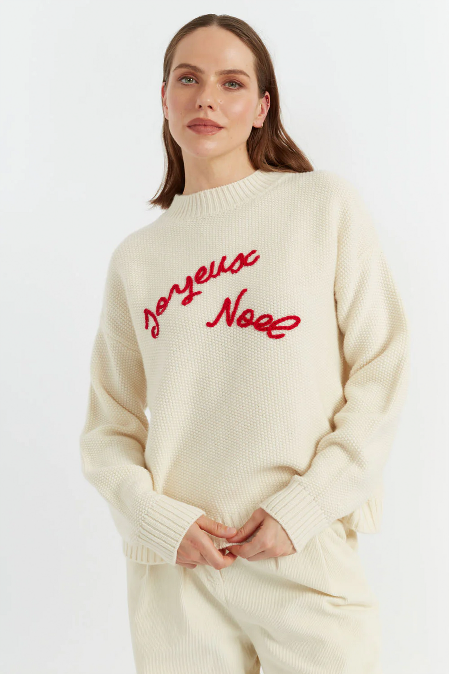 Cream Wool-Cashmere Joyeux Noel Sweater