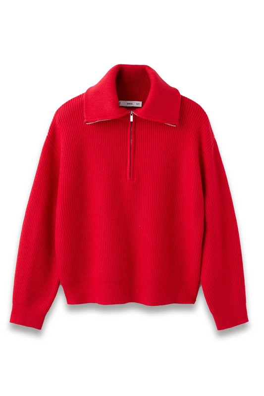 Sweater with Contrasting Zip Collar