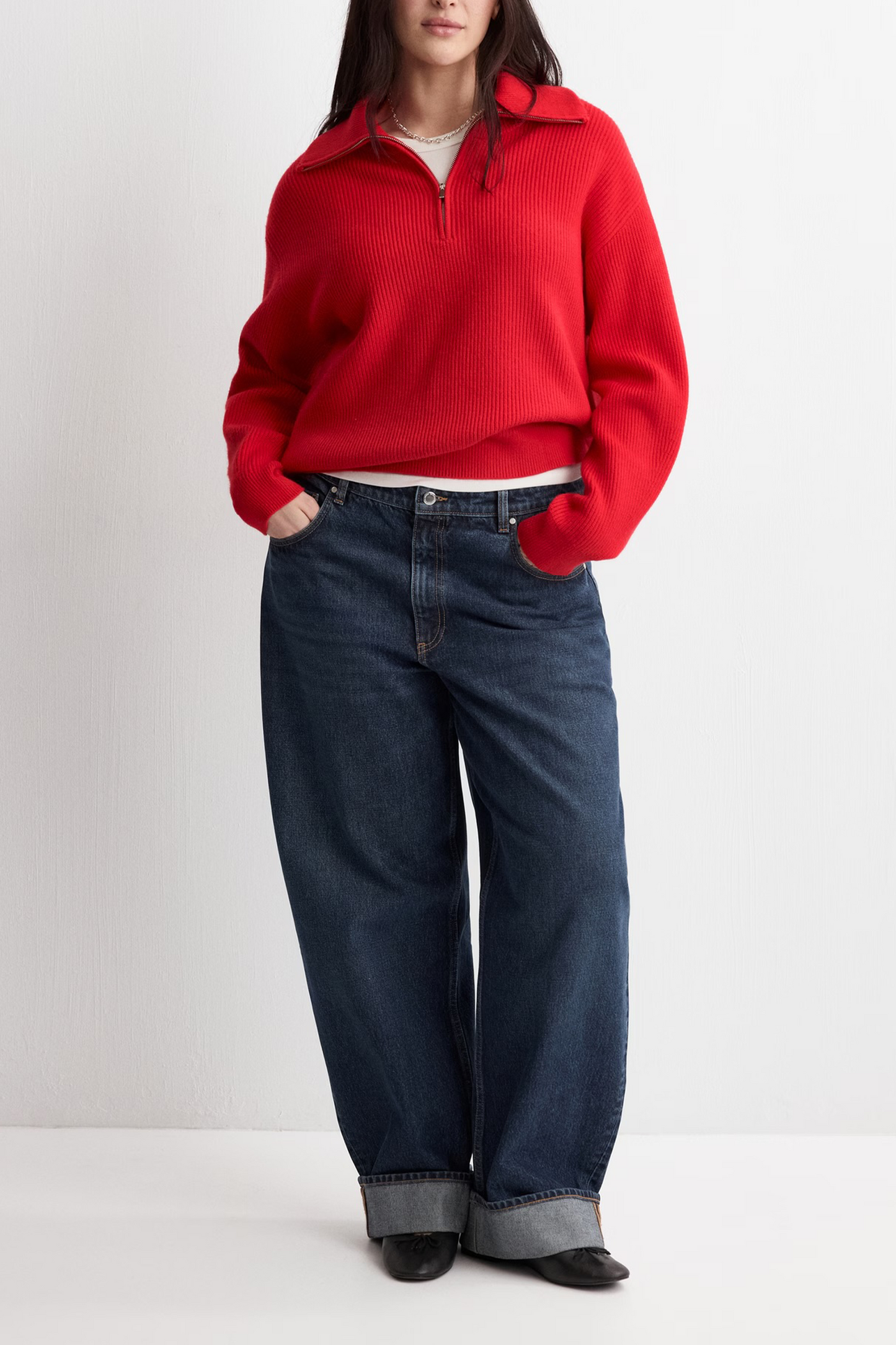 Sweater with Contrasting Zip Collar