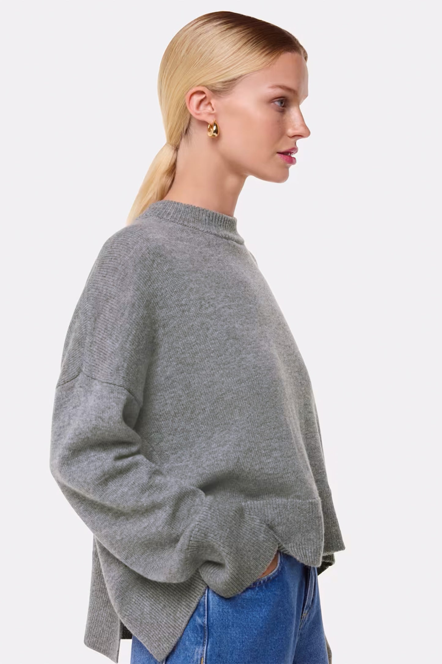 Dark Grey Cashmere Blend Split Back Knit