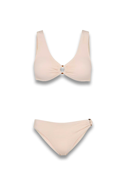 Ivory Ring Detail Bikini Top and Bottom