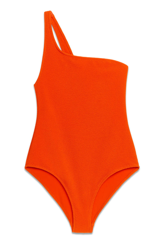 Crinkle One-Shoulder Swimsuit Orange