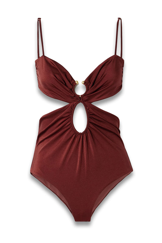 Sunny Days embellished cutout swimsuit
