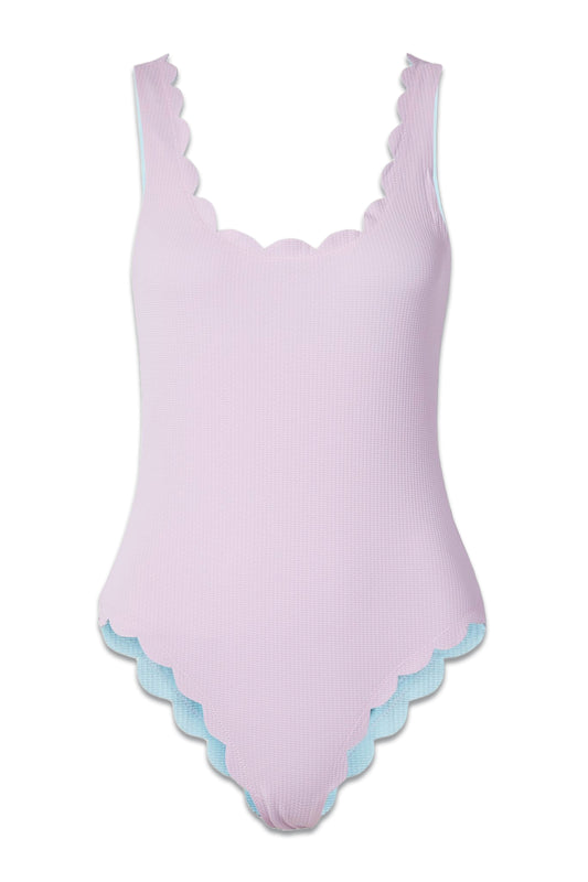 Palm Springs Scalloped Recycled-seersucker Reversible Swimsuit