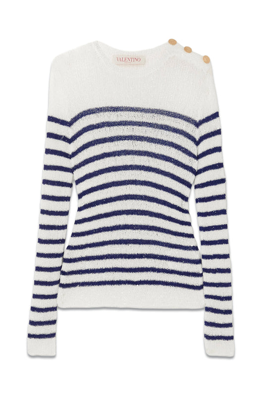 Striped Embellished Open-knit Sweater