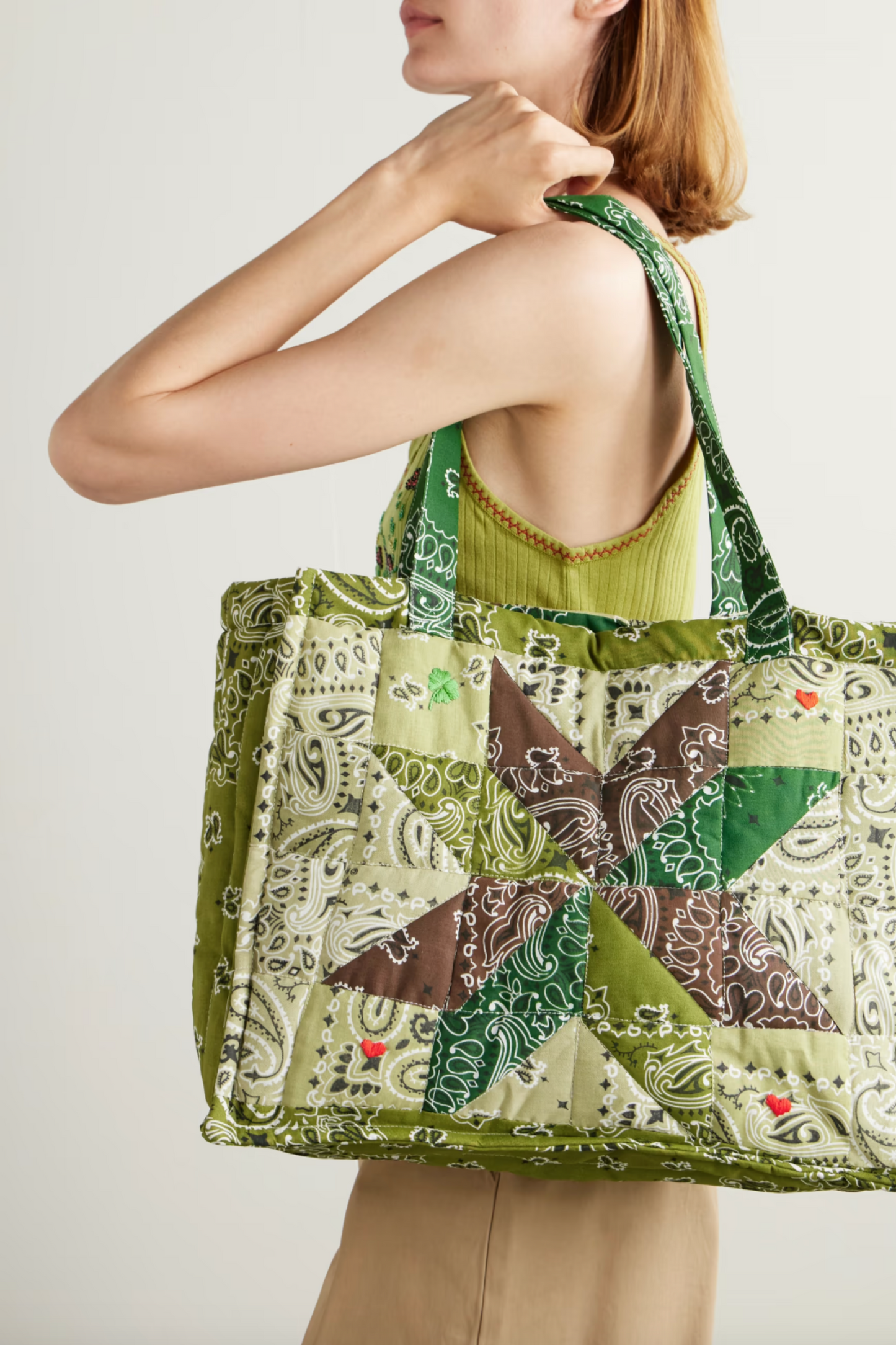 Cabas Maxi Embroidered Quilted Patchwork Printed Cotton Tote