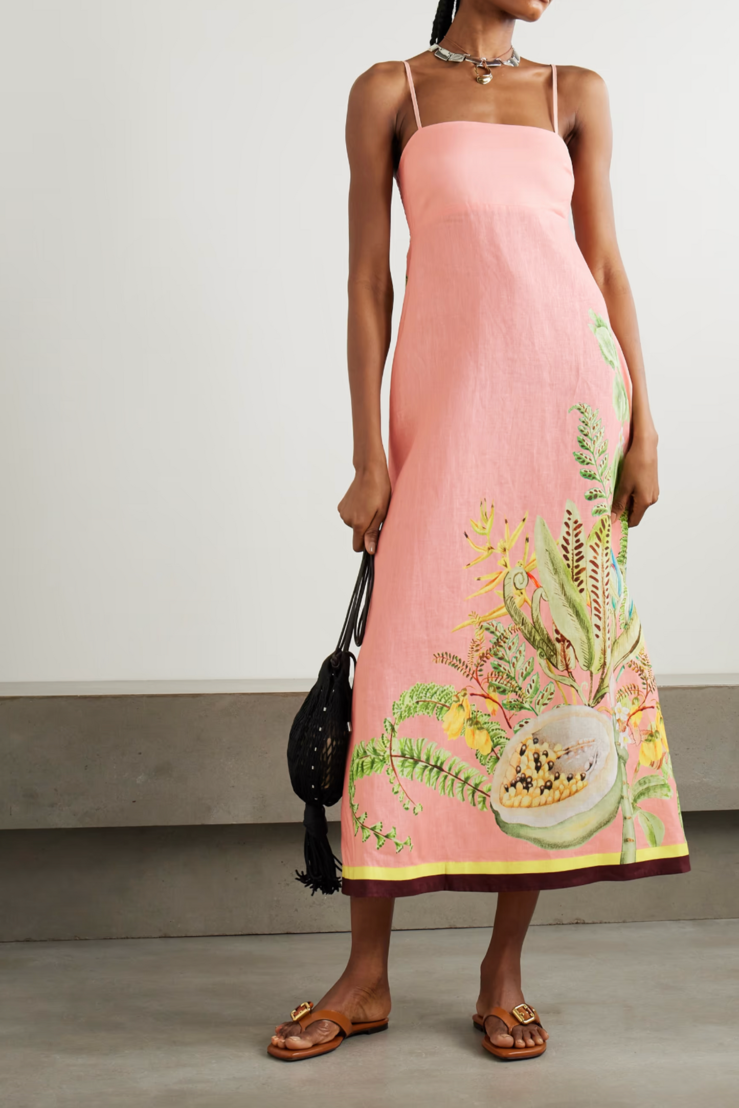 Papaya Smocked Printed Linen Midi Dress