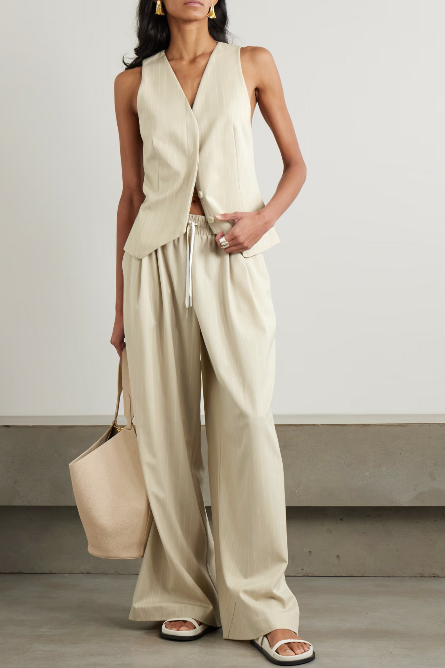 Pinstriped Wool-blend Twill Vest