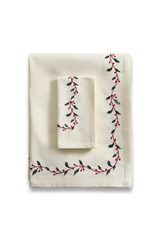 Cotton Christmas Tablecloth With Berries