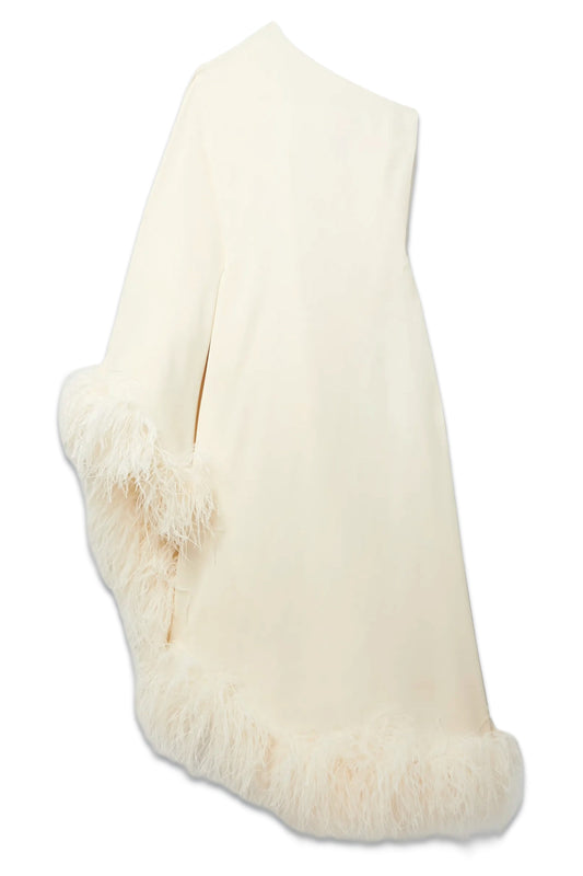 + NET SUSTAIN Ubud One-shoulder Feather-trimmed Crepe Maxi Dress