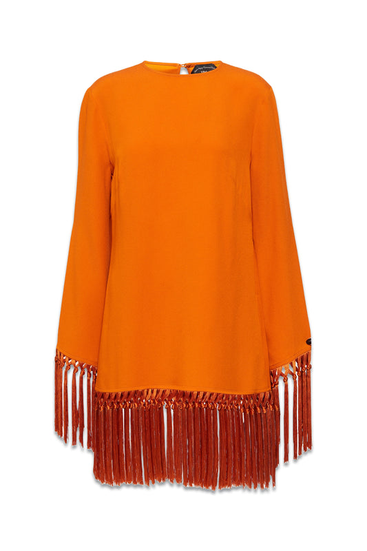 Claudia Fringed Crepe Mini Dress