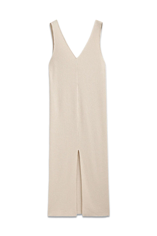 Textured V-Neck Dress With Slit