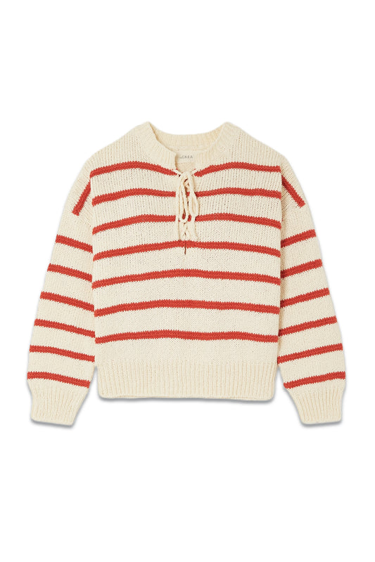 The Sea Lace-up Striped Cotton Sweater