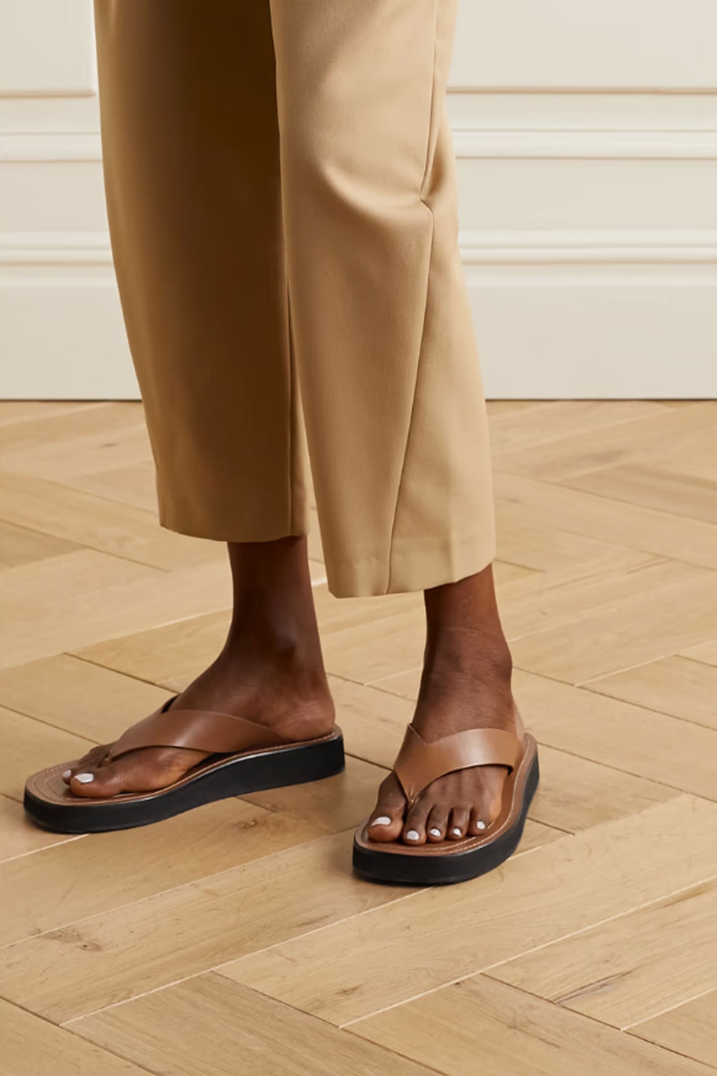 Ginza Leather Platform Flip Flops