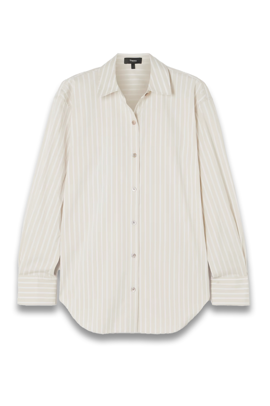 Striped cotton-blend poplin shirt