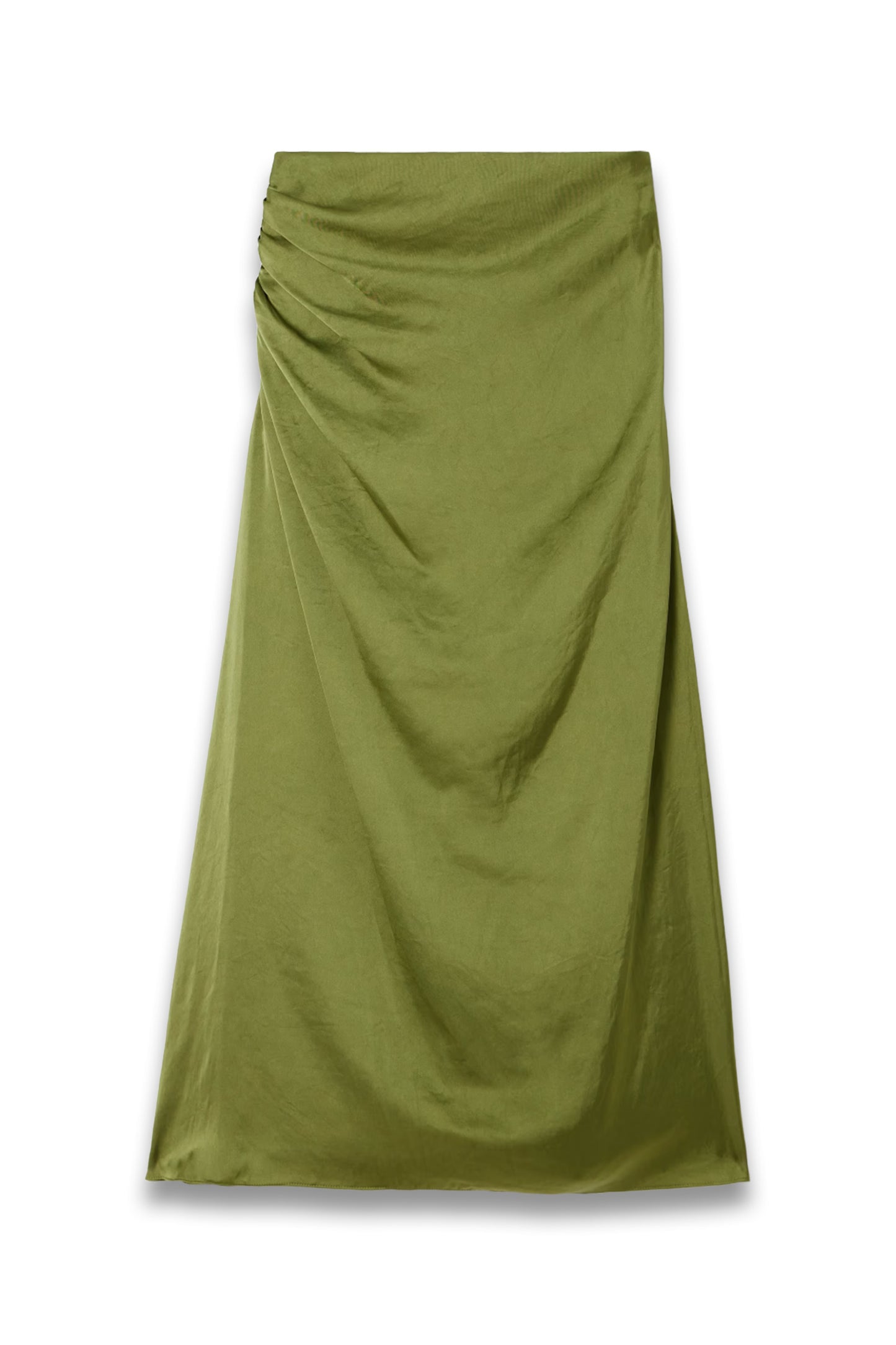 Ruched Satin Midi Skirt