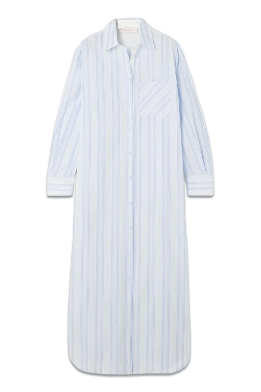 Striped Cotton-Poplin Midi Shirt Dress
