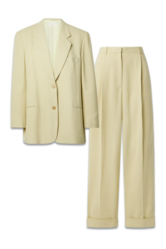 Marina Oversized Woven Blazer and Tor Pleated Woven Wide-Leg Pants