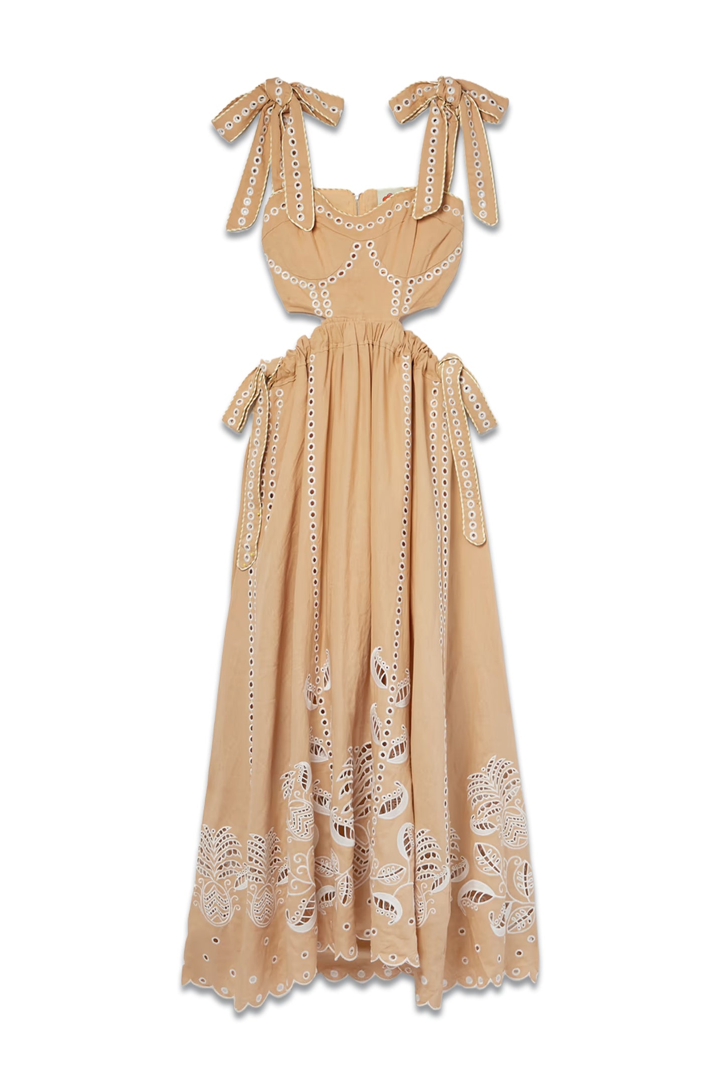 Open-back Scalloped Broderie Anglaise Linen-blend Midi Dress