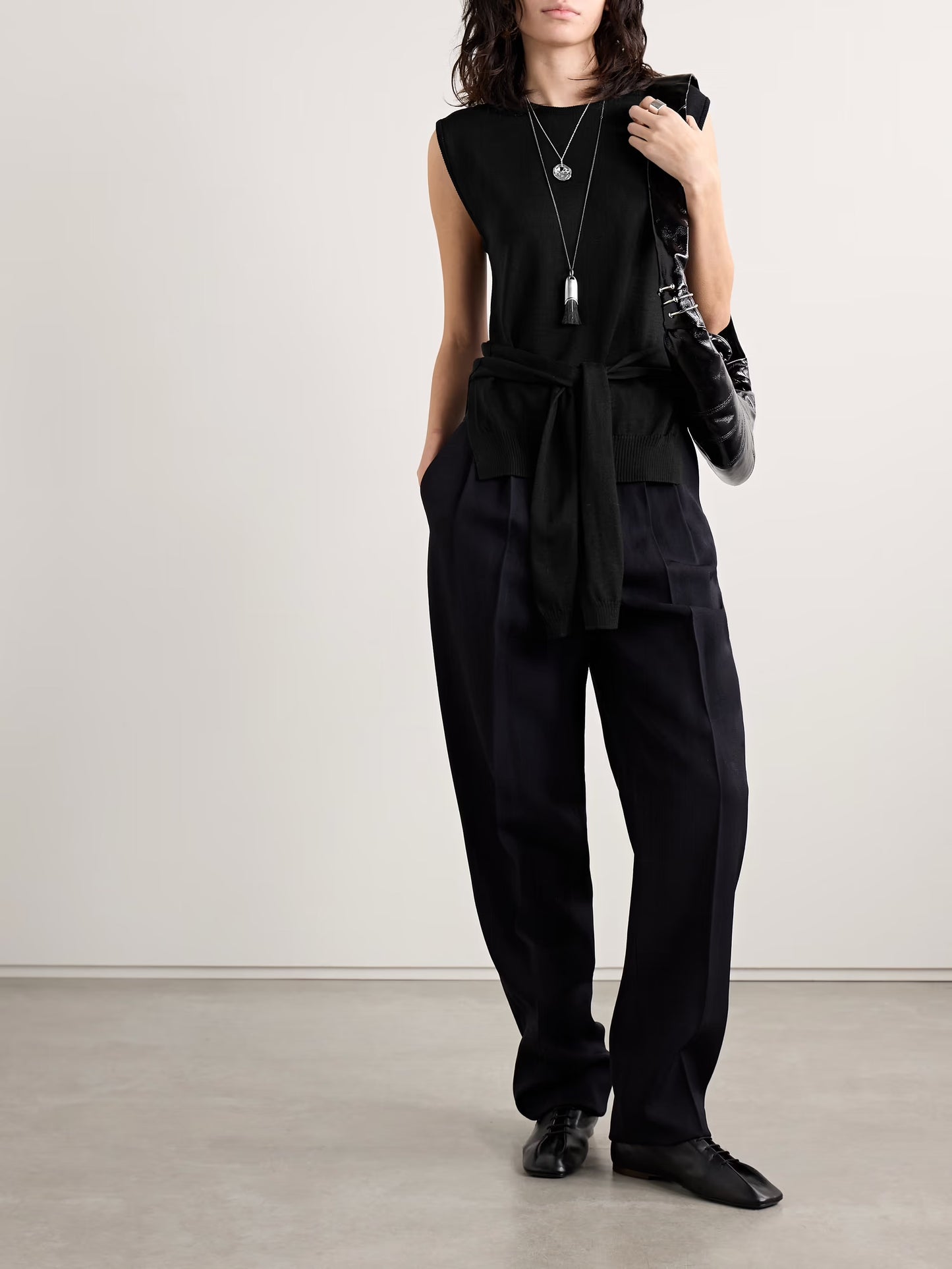 Tie-Detailed Wool-Blend Tank