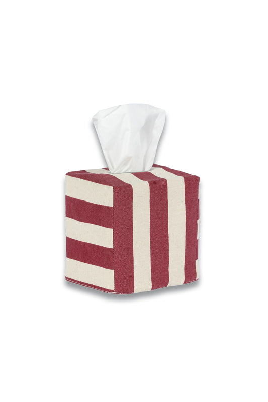 Square Tangier Stripe Tissue Box Cover Red