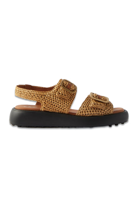 Double-Buckle Raffia Sandals