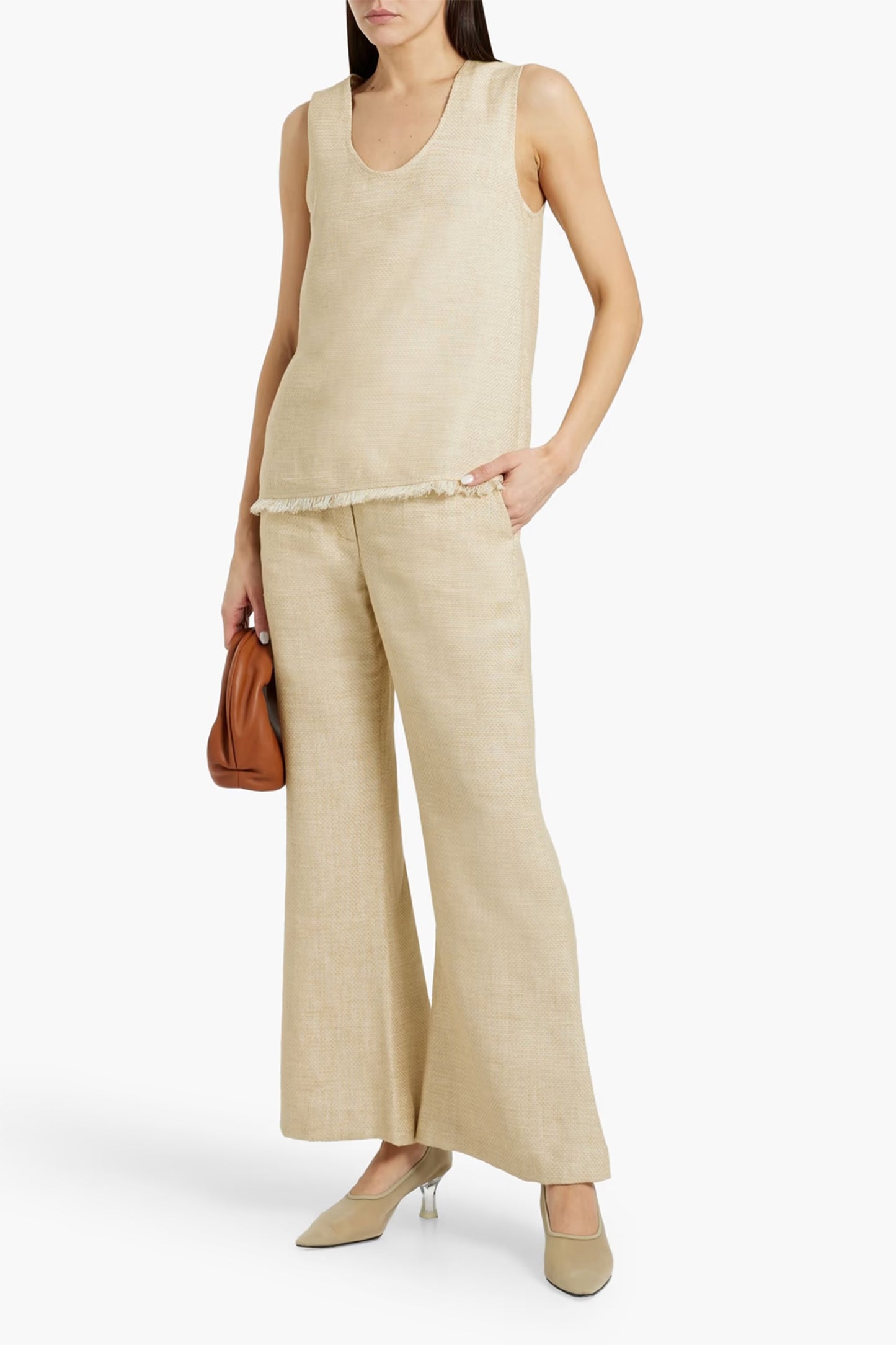 Debbia Frayed Linen-Blend Canvas Top