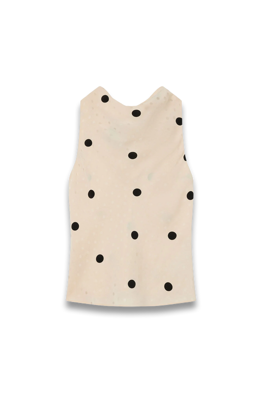 Cream Jacquard Spot Satin Halterneck