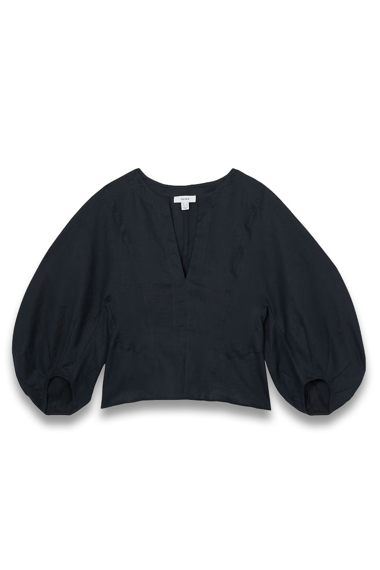 Remi Linen Balloon-Sleeve Top In Navy