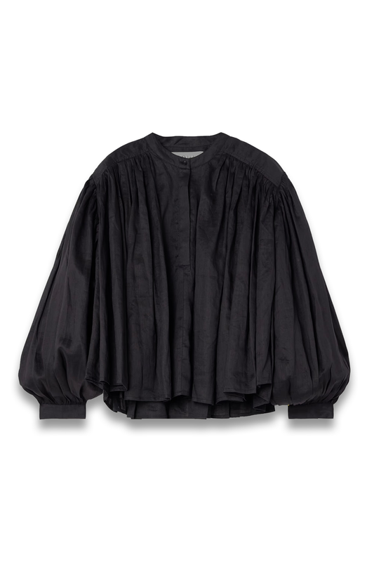 Gathered ramie-voile blouse