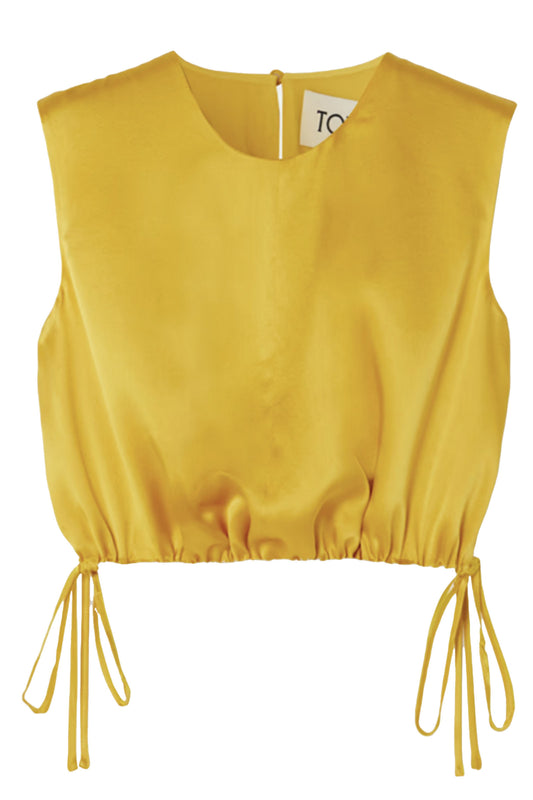 Cecily Cropped Gathered Silk-satin Top